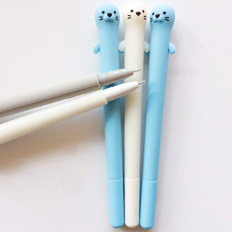 Doraking 3pcs 0.5mm Fine Point Gel Pens, Cute Cartoon Otters Refillable Gel Ink Pens, Black Ink Pen for Writing Note with Box (Otter) - Image 5